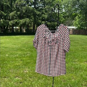 Worthington Round Neck Short Sleeve Stylish Geometric Print Women's Top Large EC